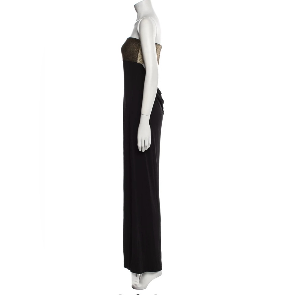 MARIE FRANCE VAN DAMME Elegant Black and Metallic Gold Strapless Dress - Picture 2 of 8